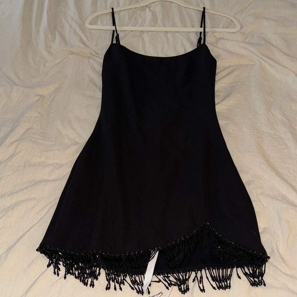 Lucy in the Sky Black Mini Dress with Fringe